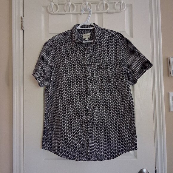 Frank & Oak Men's Size Large Black White Print Short Sleeve Button Down Shirt - Picture 2 of 12